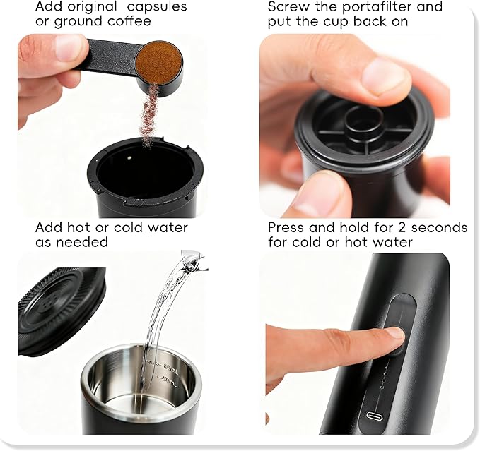 Portable Electric Espresso Machine Travel Coffee Maker for Camping Car Coffee Maker Self-Heating With Ground Coffee