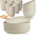 Wrova wheat straw bowls and plates sets with 12oz cups - unbreakable dinnerware sets of 22 - Beige series 2