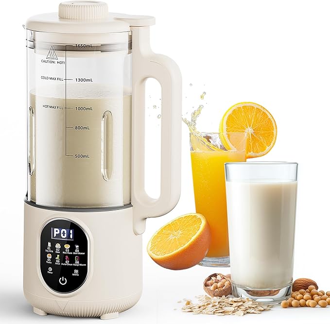 55oz Family Size Nut Milk Maker (5-6 Cups) Soy Milk Maker Machine for Almond/Oat/Soy/Cashew Milk Juice &amp Smoothie Almond Milk Maker with Auto Clean/Self-Clean Delay Start Boil Water &amp Kee