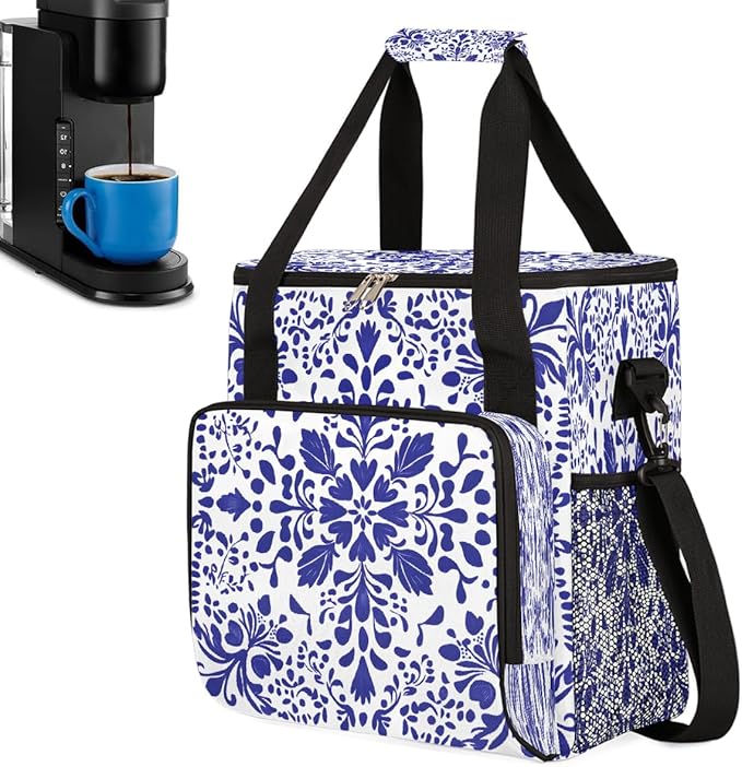 Talavera Mexican Style Coffee Maker Carring Bag Travel Carrying Storage Tote Bag Compatible with Keurig K-Mini or K-Mini Plus Portable Single Serve Coffee Brewer Case with Pockets for K-cup Pods