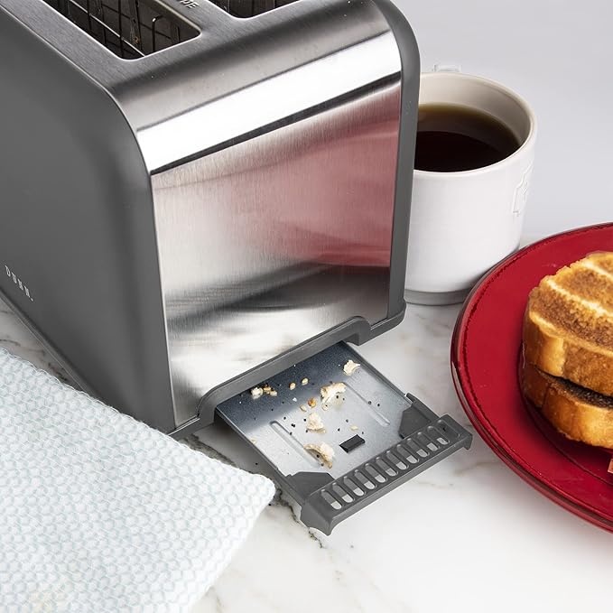 Rae Dunn Toaster Stainless Steel 2 Slice Square Toaster Wide Slot with 5 Browning Levels with Bagel Defrost and Cancel Options (Grey)