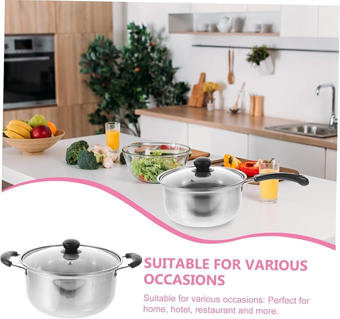 STOBAZA 1Set Stainless Steel Cookware Set Multifunctional Flat Bottom Frying Pan Soup Pot and Milk Pot for Induction Cooking for Noodles and Porridge Preparation Kitchen