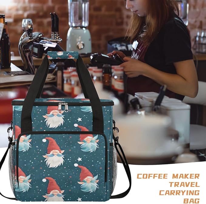 Christmas (585) Coffee Maker Carring Bag Travel Carrying Storage Tote Bag Compatible with Keurig K-Mini or K-Mini Plus Portable Single Serve Coffee Brewer Case with Pockets for K-cup Pods