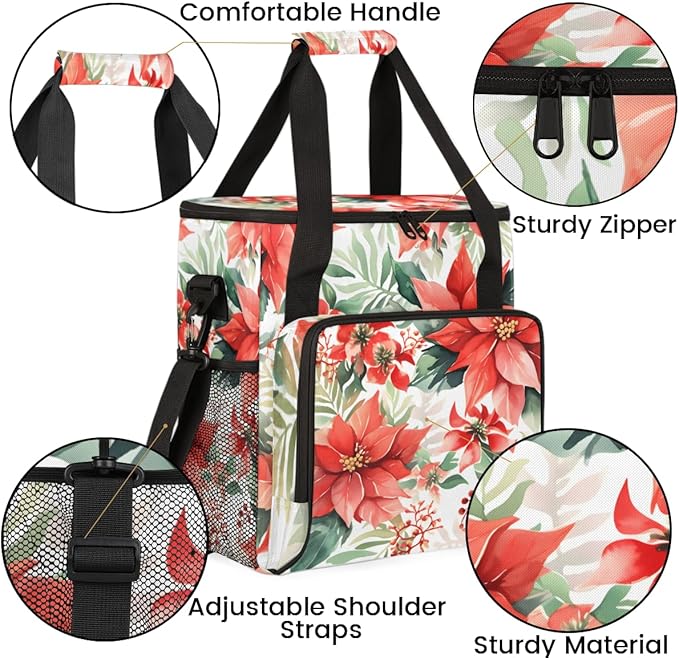 Christmas Flowers Coffee Maker Carrying Bag Oil Painting Flowers Travel Storage Bag Compatible with K-Mini or K-Mini Plus Single Serve Coffee Brewer Carrying Case with Pockets &amp Shoulder Strap