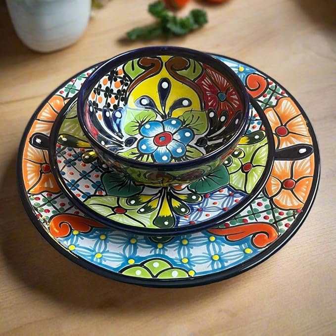 12-Piece Talavera Dinnerware Set | Handmade Mexican Ceramic Plates &amp Bowls