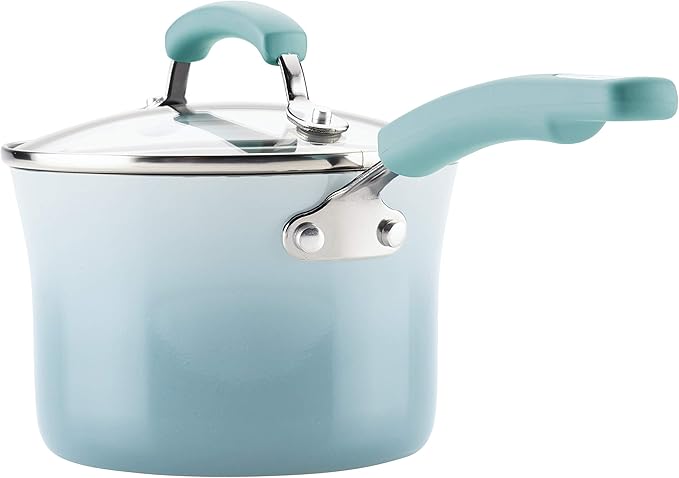 Rachael Ray Brights Nonstick Pots and Pans Includes Crispy Sheet Baking Pan/Bakeware and Kitchen Cooking Tools 14 Piece Cookware Set - Sky Blue