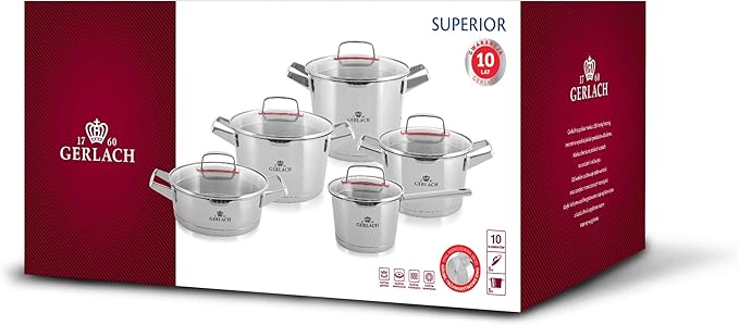 Gerlach Cookware Set Made 18/10 with 10 Elements Superior- Stainless Steel