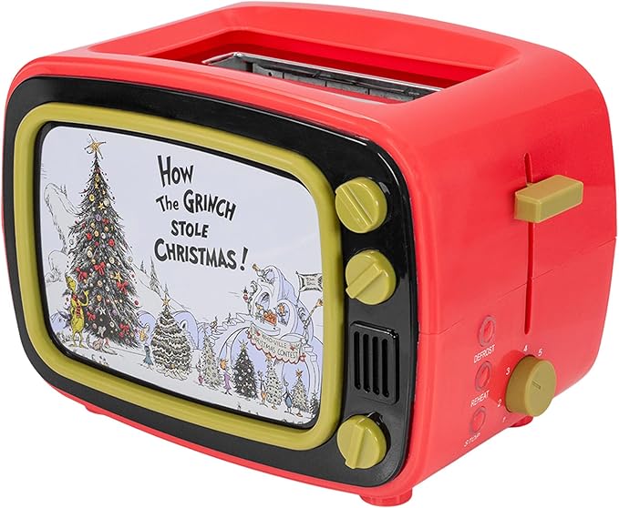 Uncanny Brands Dr. Seuss How the Grinch TV Toaster 2-Slice Holiday Breakfast Gift Grinch Face Toast Design