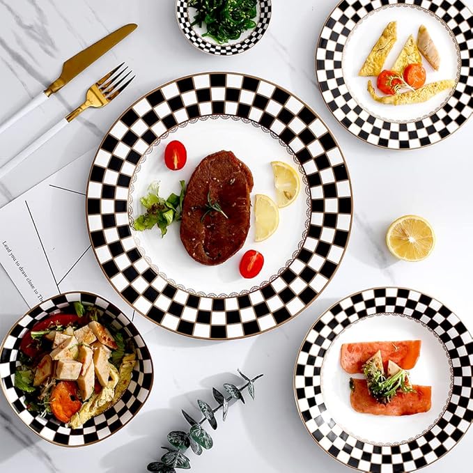 Porlien Checker Dinnerware Sets for 4 &amp Mug Sets for 2