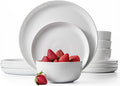 Dinnerware Sets Fine Porcelain Dinnerware Sets Plates and Bowls Sets Dishes 12-Piece Service for 4 Soft White