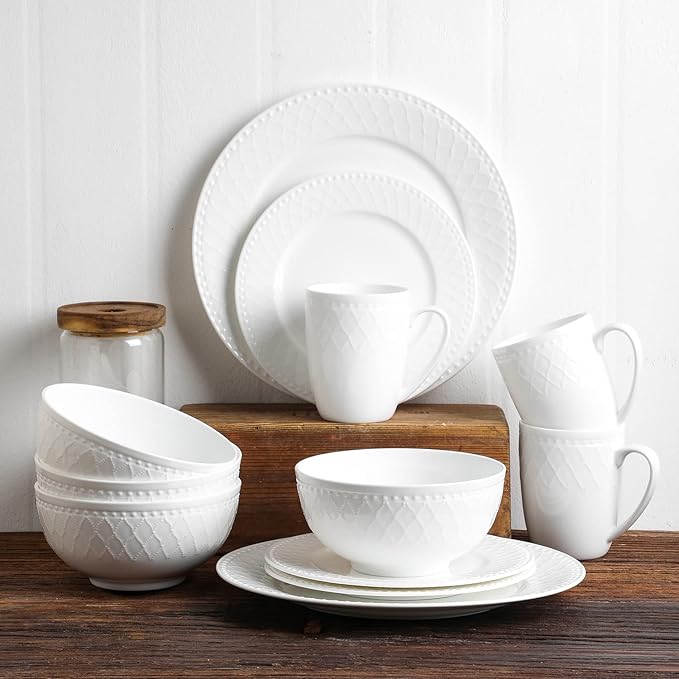 Stone Lain Alexandria 32-Piece Dinnerware Set Bone China White