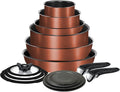 T-fal Ingenio Expertise Non Stick Cookware Set 14 Piece Induction Oven Broiler Safe 500F Stackable Pots and Pans RV Camping Fry Pans Dishwasher Safe Detachable/Removable Handle Copper