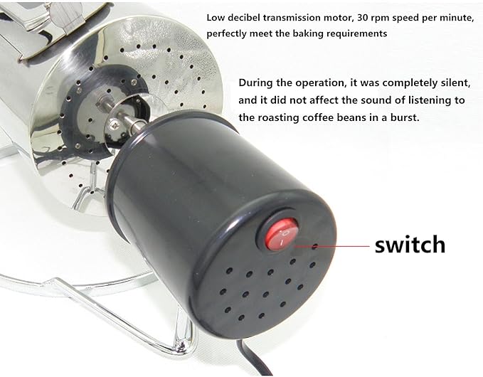 40W Stainless Steel Coffee Roaster MachineElectric Drum Type Rotating Coffee Roasterfor Coffee Chestnuts Peanutswith Visible Window and Stainless Steel Tray