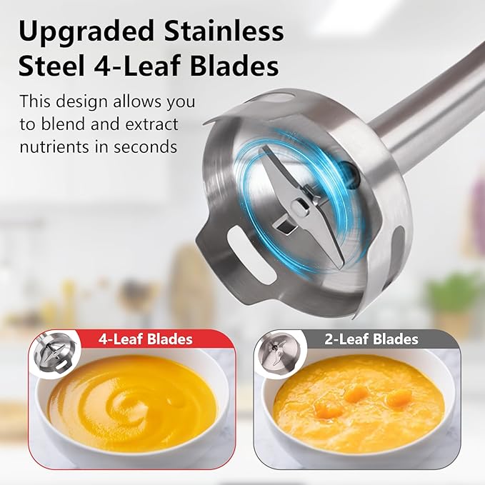 Liebe&ampLecker Immersion Blender Handheld Cordless 3 in 1 Cordless Hand Blender 8 Speed Emulsion Blender Handheld with Whisk Milk Frother for Soup Smoothie Red