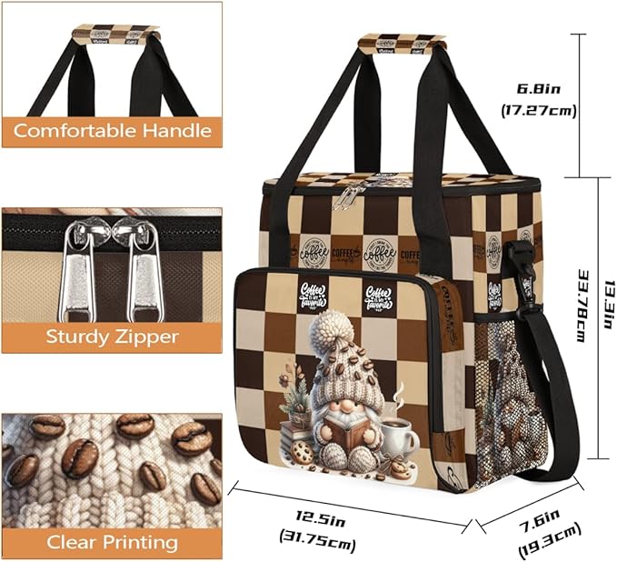 Coffee Brown Gnome Coffee Maker Carring Bag Travel Carrying Storage Tote Bag Compatible with Keurig K-Mini or K-Mini Plus Portable Single Serve Coffees Brewer Case with Pockets for K-cup Pods