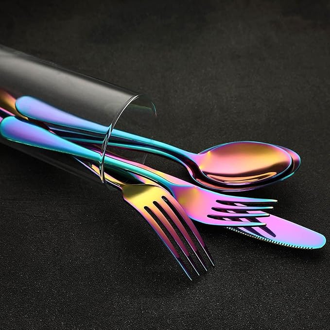 VANDBAO Rainbow Flatware Cutlery Silverware Set 20 Pieces Stainless Steel Colorful Utensils Tableware Set Service for 4 Include Knife/Fork/Spoon Reusable Mirror Polished Dishwasher Safe