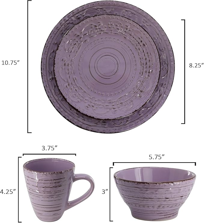 16-Piece Stoneware Dinnerware Set – Ocean Bloom Sea Glass Mica Calcite Jasper &amp Deep Ocean – Microwave Safe Dishwasher Safe Service for 4 with Reactive Glaze Finish (Purple)