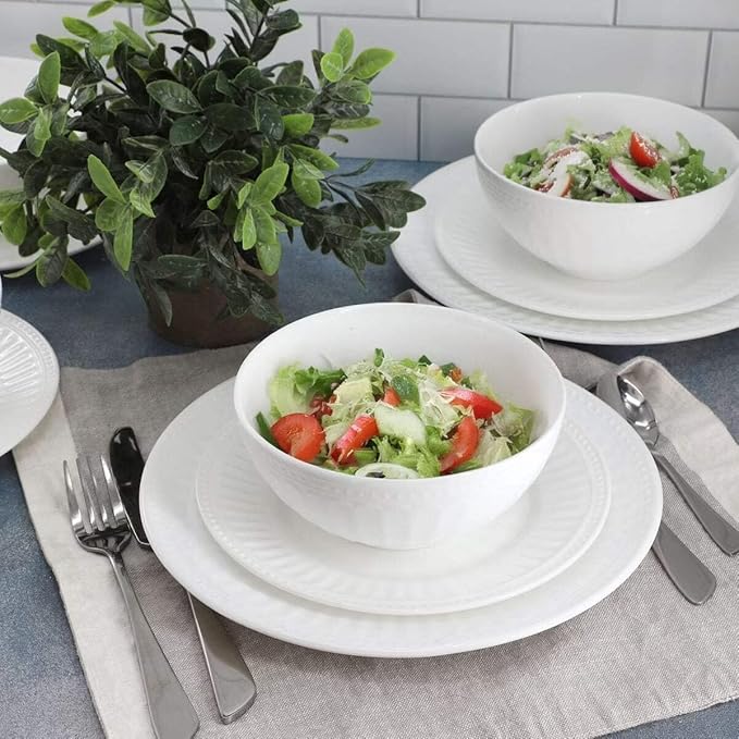 Swanton Arch 12 Piece Glass Dinnerware Set Break-Resistant White Plates and Bowls Service for 4 Microwave and Dishwasher Safe