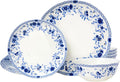 Fine Bone China Dinnerware Set 12-Piece Blue and White Porcelain Dinnerware Set Plates and Bowls Sets Service for 4(Blue A)