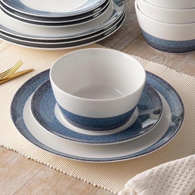 Noritake Colorscapes Layers Navy 12-Piece Coupe Dinnerware Set Service for 4