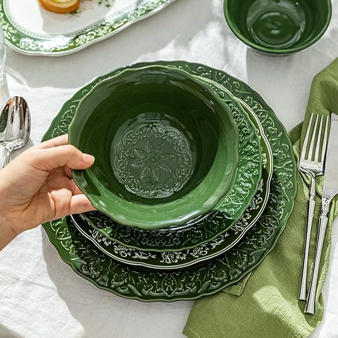 Dinnerware Set 13 Piece Kitchen and Dining Service for 6 Ceramic Rice Bowl Pasta/Salad/Dessert Plate