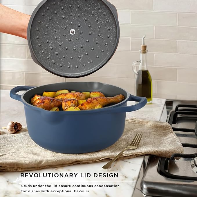 8Pcs Pots and Pans set Nonstick Cookware set Die-cast Aluminum cookware Kitchen Induction Pots and Pans cooking set Lid design PFOA-free Blue (blue 8Pcs)