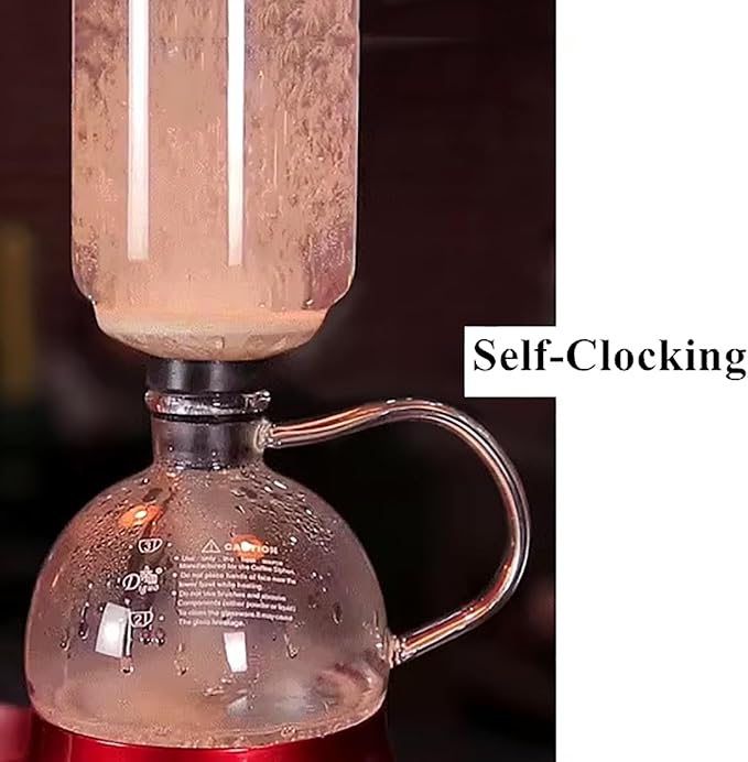 1-3 Cups Vacuum Glass Siphon Pot Tabletop Siphon Coffee Maker with Stainless Steel Heating Chassis Power 200-500W Adjustable and Automatic Timing Brewing for Coffee Shop Coffee Lover