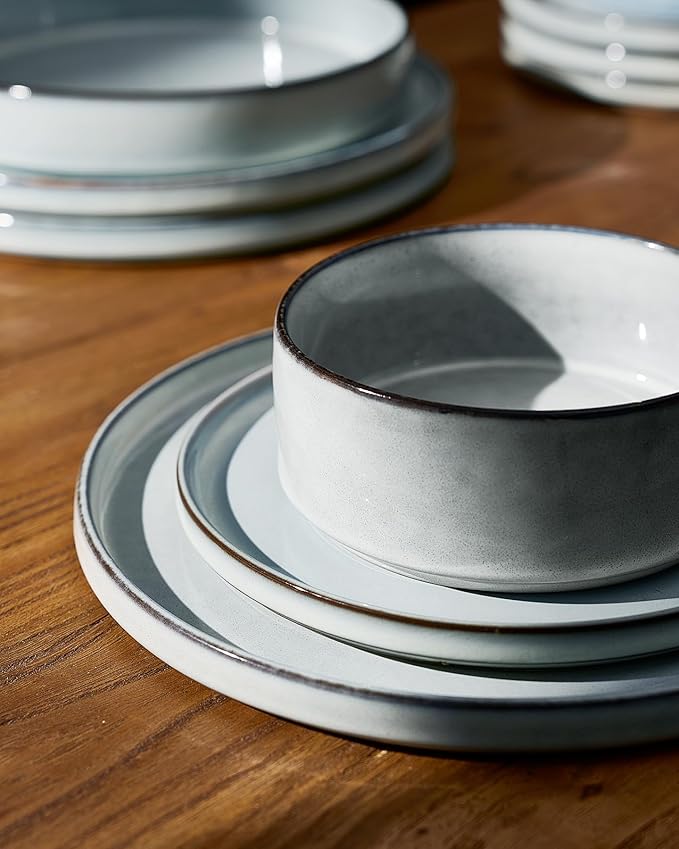 Famiware Annecy Plates and Bowls Sets 12 Pieces Dinnerware Sets Microwave and Dishwasher Safe Dishes Set for 4 Chip and Scratch Resistant Grey-Blue