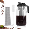 Cold Brew Coffee Maker Pitcher Stainless Steel Filter Thick Glass Iced Coffee Maker with Spout Lid and Handle 2000ml Capacity for Home Brewing and Pouring