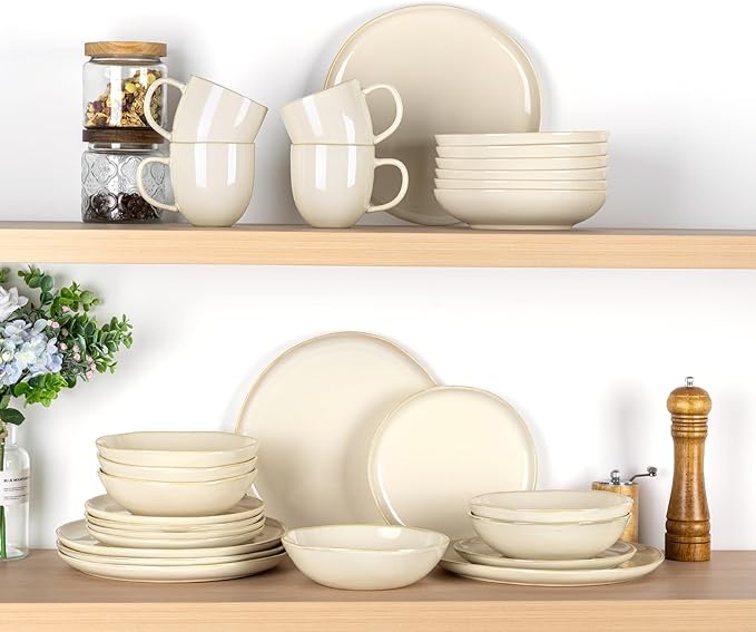 AmorArc Ceramic Dinnerware SetsHandmade Reactive Glaze Stoneware Plates and Bowls SetsHighly Scratch Resistant | Dishwasher &amp Microwave Safe Dishes SetService for 4 (12pc)
