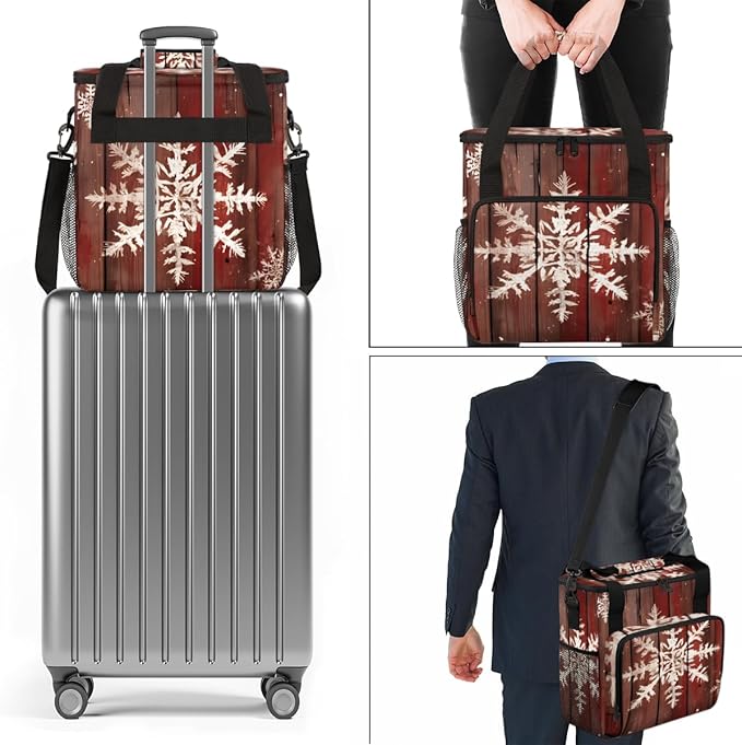 Xmas Snowflakes Coffee Maker Carrying Bag Retro Snowflakes Travel Storage Bag Compatible with K-Mini or K-Mini Plus Single Serve Coffee Brewer Carrying Case with Multiple Pockets &amp Shoulder Stra