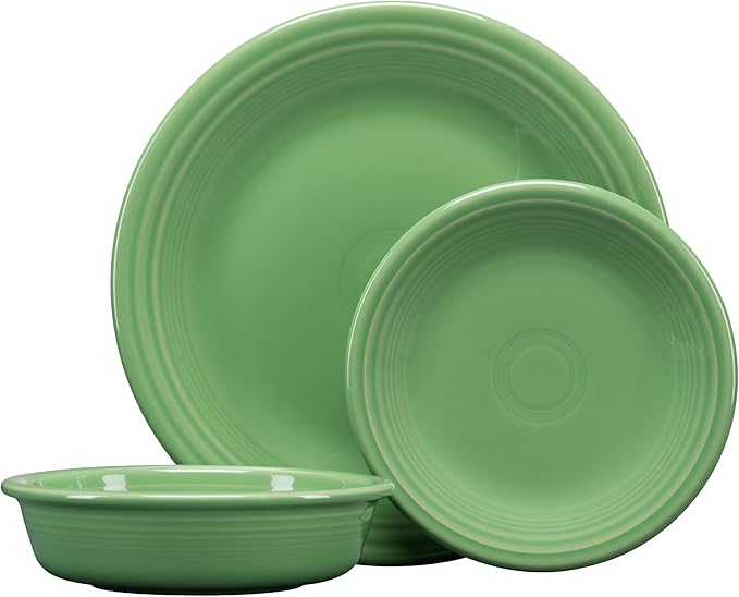 Fiesta® Classic Rim 3-Piece Dinnerware Set – Durable Ceramic Lead-Safe Dishwasher/Microwave/Oven Safe – Made in USA Dinnerware - Meadow