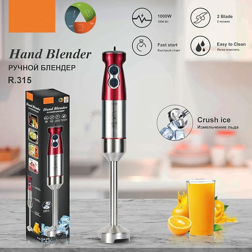 1000W Handheld Blender 12 Speed and Turbo Mode Electric Hand Blender Stainless Steel Immersion Handheld Stick Blender for Soup Puree Baby Food EU Plug