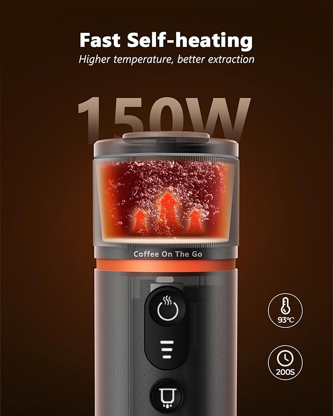 CONQUECO Portable Espresso Machine Travel: 12v Car Coffee Maker Set with Battery for Camping - Small Electric - 2.5 Mins Heating - With Ground Coffee &amp NS Capsule &amp Handbag for RV Hiking Off