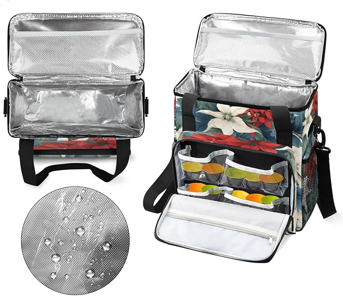 Holly Berry Flowers Coffee Maker Carrying Bag Modern Flowers Travel Storage Bag Compatible with K-Mini or K-Mini Plus Single Serve Coffee Brewer Carrying Case with Multiple Pockets &amp Shoulder St