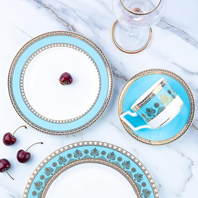 European Style Dinnerware Set Service for 4 Bone China Dinnerware Sets Unbreakable Porcelain Dinner Sets Coffee Cup and Saucer Tableware Set Steak Dinner Plates Dish Set Ke Lan