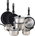 Well Home Set of 8pc Stainless Steel Cookware + 3 Frying Pans Ø16Ø20Ø24cm Black in Pressed Aluminium