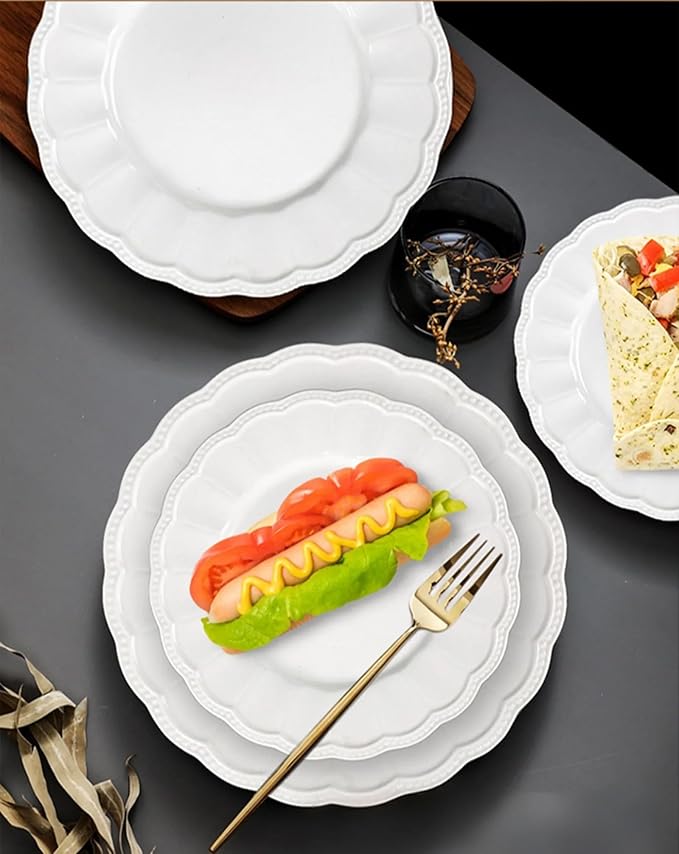 Pure white minimalist style Bone China Dinnerware Sets Service for 2Delicate Steak Dinner Plates Dish Setinclude 12 inch 10.5 inch 8 inch 6.5 inch plate