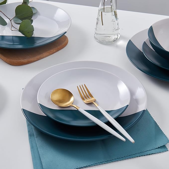 Stone + Lain Lizzy Stoneware 12-Piece Round Dinnerware Set Emerald Green