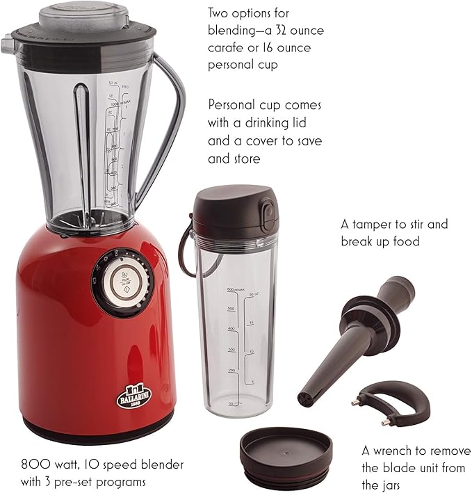 Ballarini Tesoro Countertop Blender - Cherry Red Made in Italy