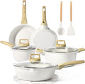 GiPP Pots and Pans Set Non Stick - 14 Pcs White Granite Kitchen Cookware Sets Nonstick Induction Cookware Cooking Pan Set with Frying Pans Saucepans and Silicone Utensils PFOS &amp PFOA Free