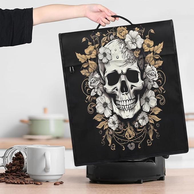 cfpolar Kitchen Aid Mixer Cover Compatible with 6-8 Quarts Vintage Flower Skull Stand Mixer Cover Kitchen Aid Mixers Accessories Appliance Organizer Bag Dust Covers with Zipper Pocket