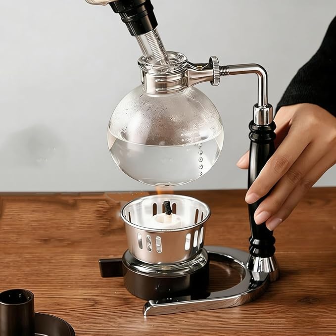Borosilicate Glass Siphon Coffee Maker - Japanese Style Vacuum Syphon Brewer with Alcohol Burner &amp Adjustable Buffer Clamp High-Temp Resilient Tabletop Coffee Pot for Aficionados 5-Cup (600ml)