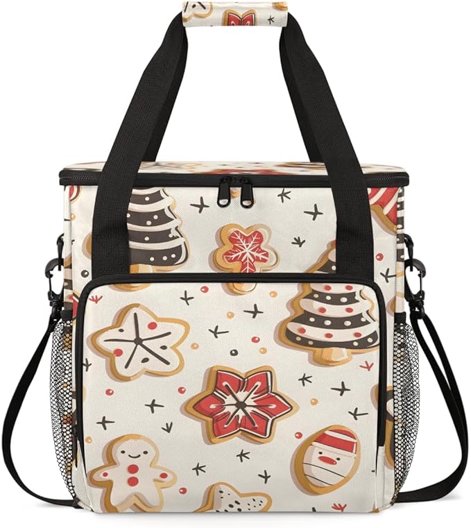 Dreamy Xmas Biscuit Coffee Maker Carrying Bag Portable Travel Storage Tote Bag Compatible with K-Mini or K-Mini Plus Single Serve Coffee Brewer Carrying Case with Multiple Pockets &amp Shoulder Str