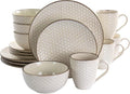 16-Piece Porcelain and Stoneware Dinnerware Set – White or Blue Round Plates and Bowls with Embossed Pattern Microwave &amp Dishwasher Safe Tableware for 4 (Ivory)