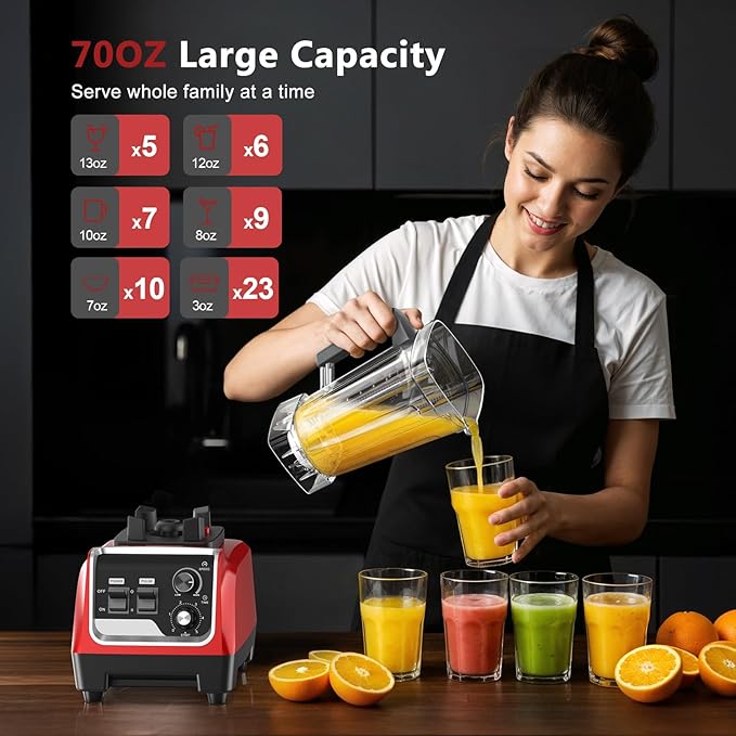 1800W Blender for Smoothies 70 oz Large Capacity Countertop Blenders with 20 oz Grinding Cup - 28000RPM High Speed Kitchen Blender for Ice Crushing Frozen Drinks Milkshakes &amp Puree