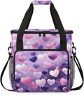 Valentine's Day Pink Purple Heart Coffee Maker Carring Bag Large Insulated Storage Organizer Case Tote Bags with Shoulder Strap for Travel Work Picnic