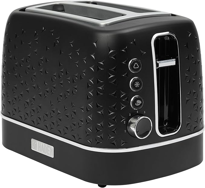 Haden Starbeck 2 Slice Wide Slot Stainless Steel Toaster with Adjustable Browning Control &amp Non-Slip Feet Black &amp Chrome