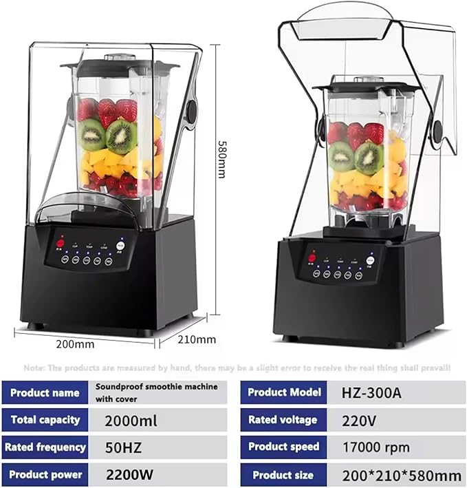 Blender Smoothie Maker High Performance Intelligent Blender 2200W 2L Smoothie Blender Ice Cream Maker Soundproof Smoothie Maker with Crushed Ice/Smoothie Function for Family and Party