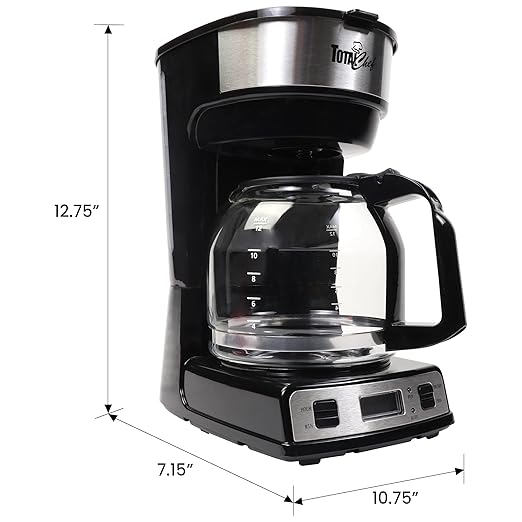 Total Chef Drip Coffee Maker - 12-Cup Programmable Coffee Machine With Glass Pot Pause and Pour Auto Shut-Off Large Water Reservoir Reusable Filter Dishwasher Safe Carafe Percoladora de Café
